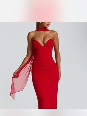 Strapless Red Sheath Evening Dress